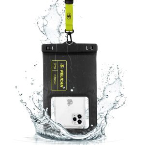 Pelican Marine - IP68 Waterproof Phone Pouch (XL Size) Floating Waterproof Mobile Cover - Beach, Swimming Pool, Snorkeling, Travel - Works with All Phones - Detachable Lanyard - Black/Hi-Vis Yellow