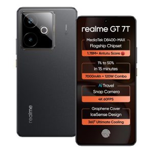 realme GT 7T (IceSense Black,12GB+512GB) | MediaTek D8400 MAX | Strongest Battery Combo 7000mAh + 120W | AI 4K 60FPS Travel Camera | 360° Cooling IceSense Design with Graphene | 6000 nits Display Visit the realme Store